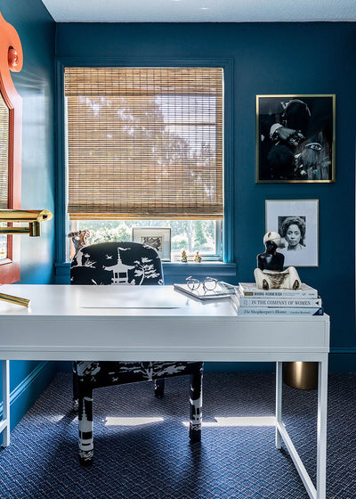 A miniature office (just 52-square feet!) with maximalist style