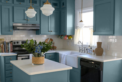 Blue Kitchen Cabinets are the Star of this Coastal Grandmother-Inspired Transformation